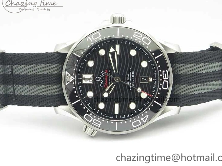 0113 2018 Seamaster Diver 300M VSF Best Edition Black Ceramic Dial on Black Gray Nato Strap A Unique 8057